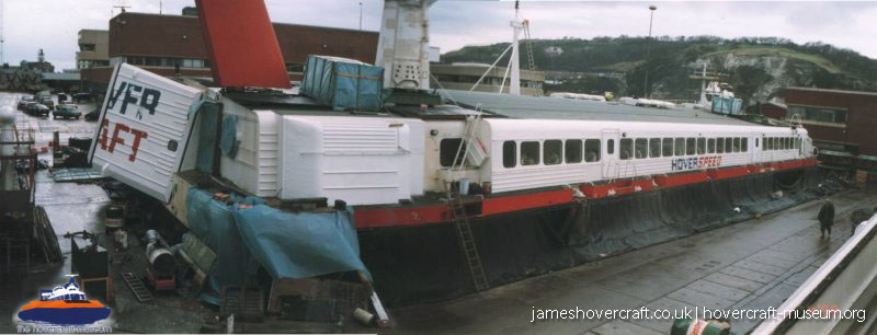 SRN4 The Princess Anne (GH-2007) undergoing maintenance at Hoverspeed -   (The <a href='http://www.hovercraft-museum.org/' target='_blank'>Hovercraft Museum Trust</a>).